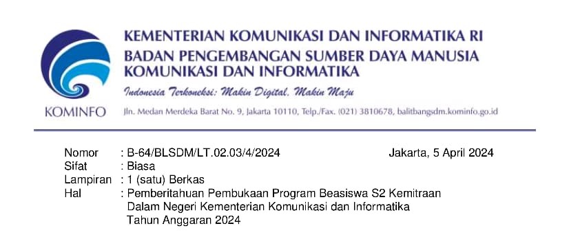 Pembukaan Program Beasiswa S2 Kemitraan Dalam Negeri Kementerian Komunikasi dan InformatikaTahun Anggaran 2024